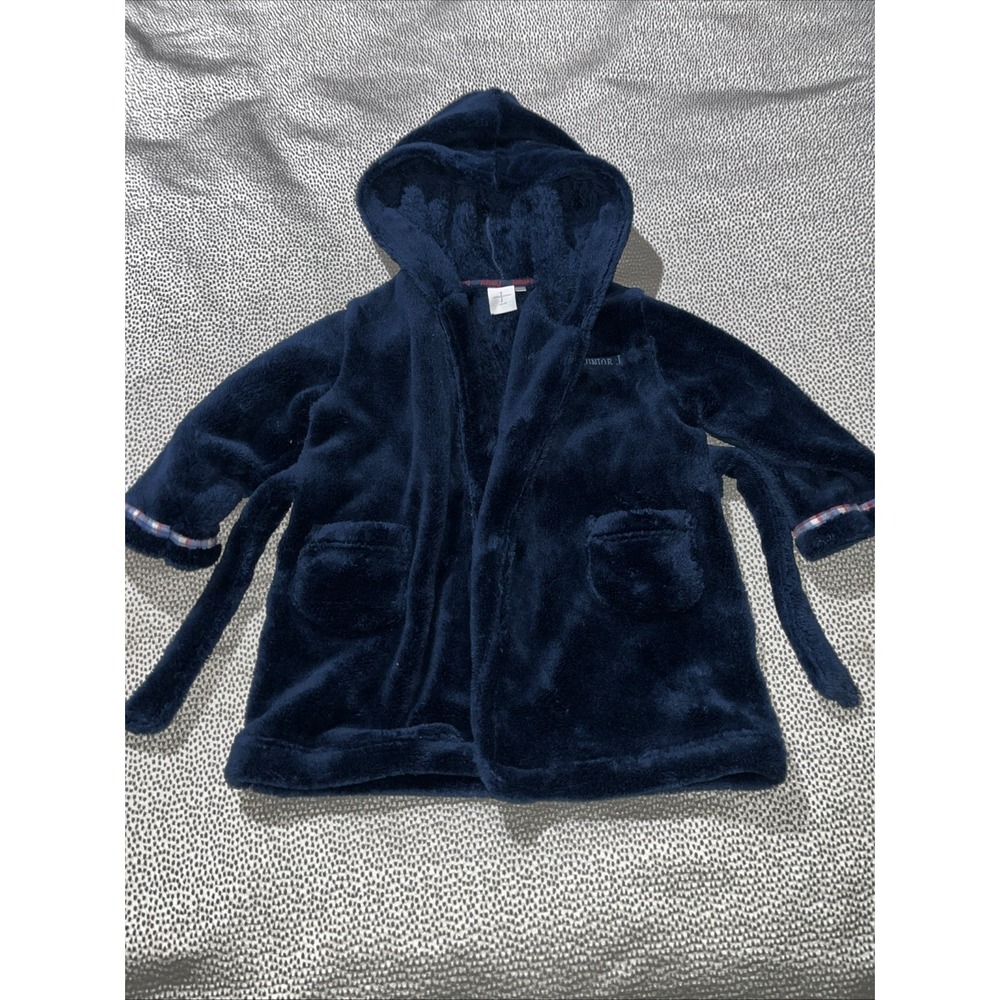Jasper Conran Junior Dressing‎ Gown Navy Fleece Hooded Robe Belted 12-18 Months